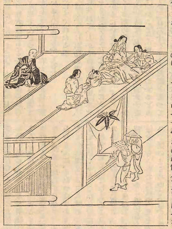 Picture of two possible komusō in the Ukiyo monogatari