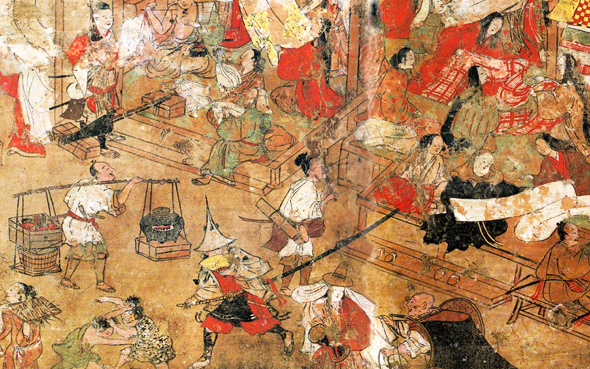 Komosō playing the hitoyogiri in a street